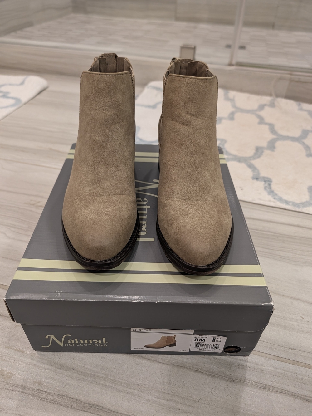 Natural Reflections Taupe Suede Ankle Booties with Low Heel 8